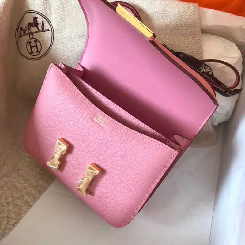 Hermes Constance 24cm Shoulder Bag In Rose Pink Epsom Leather